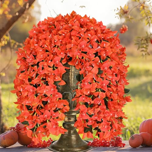 2Pcs Bougainvillea Artificial Hanging Flowers for Outdoors Decor | Orange Flowers Realistic Full Vibrant UV Resistant & Weather Resistant Outdoors Indoor Decoration - color: Orange, size: 2 Pcs