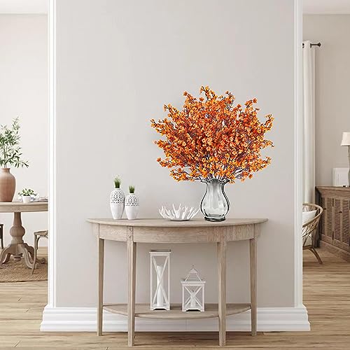 Sggvecsy 15 Pcs Babys Breath Artificial Flowers Gypsophila Bouquets Bulk Real Touch Fake Silk Flowers for Home DIY Floral Arrangement Table Centerpiece Fall Autumn Decoration (Fall Orange) - color: Fall Orange, size: 15Pcs