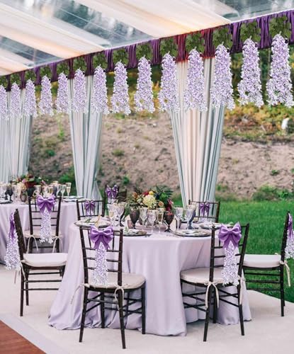 RECUTMS Artificial Lilac Flowers Garland 8Pcs-24Branches 33.5in Fake Syringa Wisteria Vines Faux Silk Lilac Hanging Floral Valentine Day Decor Indoor Outdoor Wedding Arch Birthday Party Garden Purple - color: Purple