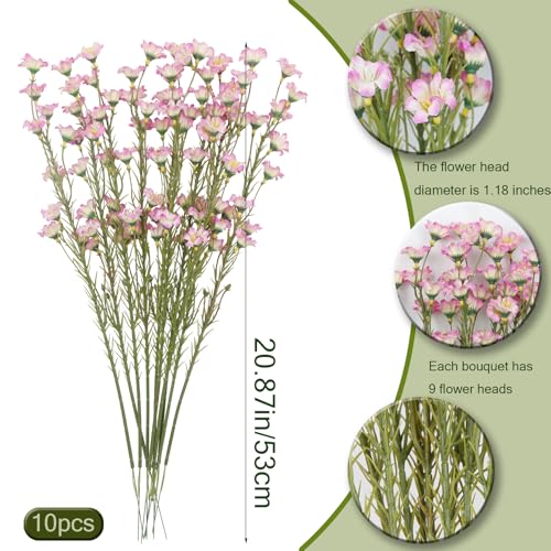 CITYES 10 Pcs Artificial Wildflowers with Stems Bulk Silk Spring Flowers 21 Inch Fake Forsythia Branches Pink Faux Wildflowers Floral Arrangements for Home Decor Indoor Outdoor Wedding Centerpieces - color: Pink