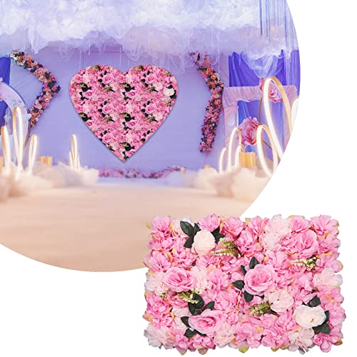 Flower Wall Panel Set, 12 Pcs Artificial Dahlia Rose, Dark Pink, Simple, Fashion, 24x16 Inch, Waterproof, Indoor Decoration - color: Dark Pink2