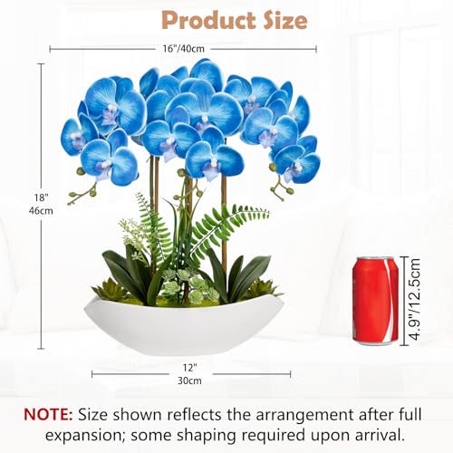 Briful Blue Orchid Artificial Flowers 18in Fake Orchid Silk Flowers with Ceramic Pot Faux Orchid Arrangement for Home Office Room Coffee Table Shelf Modern Decoration - color: Blue White