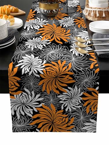 Orange Chrysanthemum Flowers Table Runner-Cotton Linen-Long 36 Inch Holiday Dresser Scarves, Thanksgiving Fall Floral Tablerunner for Kitchen Coffee/Dining Bedroom Home Living Room Dinner Scarf Décor - color: Chrysanthemumppe5246, size: 13x36 Inch