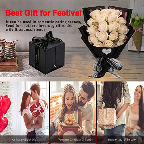 EIGHTOWN Roses Bouquet Artificial Flower - Preserved Red Rose Flowers with Love Necklace for Her - Unique Gifts Valentine's Day, Mother's Day, Thanksgiving, Birthday, Anniversary - color: Elegant Champagne