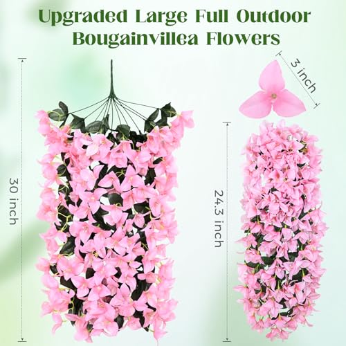 4 Pcs UV Resistant Artificial Flowers for Outdoors, Realistic Faux Silk Bougainvillea Flowers, Fake Hanging Plants for Porch Patio Balcony Decoration (Pink) - color: Pink, size: 4 Pcs