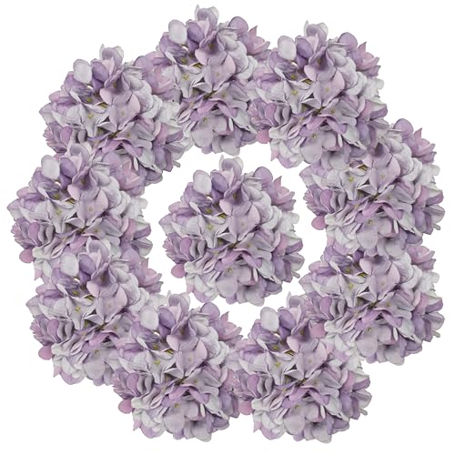 7.1''Light Purple Hydrangea Artificial Flowers,10Pcs Artificial Silk Hydrangea Heads,81 Petals Faux Flowers Heads with Stems for Home Wedding Baby Shower Decor(Light Purple) - color: Light Purple