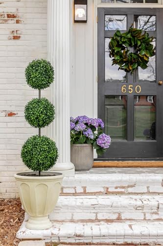 3FT Topiary Trees Artificial Outdoor Trees for Porch UV Resistant Potted Shrubs Boxwood Topiary with Blue and White Porcelain,Artificial Plants Indoor-Fake Topiary for Outdoors, Home,Garden Decor - color: 3 Ft