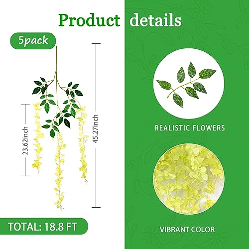 5 Pack Green Wisteria Hanging Flowers Garland, 3.77 Feet Artificial Flower Vines, Fake Wisteria, Artificial Vines Hanging Garland for Backdrop Outdoor Yard Garden Decor - color: Green, size: 5 PCS