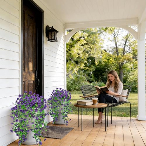 UV Resistant Artificial Hanging Flowers Outdoor Decor - 2 Pack Fake Hanging Plants with Silk Daisies for Spring Summer, No Fade Faux Flowers for Planter, Front Door, Porch, Patio, Garden, Yard - color: Purple