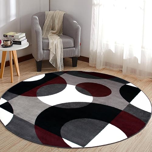 Rugshop Modern Circles Carpet Easy Maintenance for Home Office,Living Room,Bedroom,Kitchen Soft Round Rug 6' 6" (6' 6" Diameter) Burgundy - size: 6'6" (Round)