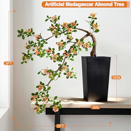 3ft Artificial Bonsai Tree Large Fake Bonsai Tree with Pot Artificial Cherry Blossom Tree Indoor Sakura Faux Bonsai for Entryway Living Room Home Office Japanese Decor (Yellow) - color: Yellow