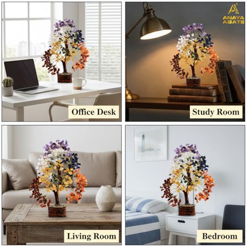 7 Chakra Tree of Life Crystal Tree | 300 Natural Gemstone Beads | Healing Crystal Tree for Housewarming, Positive Energy, Money & Good Luck | Birthday Gift for Women, Men, Mom, Sister & Friends - color: #3 Seven Chakra Golden Wire Tree (300 Beads)