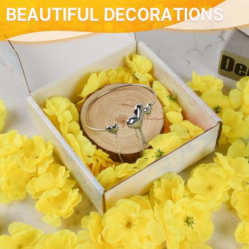 Artificial Cherry Blossom Flower Heads, 100 Pcs Fake Silk Sakura Floral Heads for Bridal Hair Clips Headbands Dress DIY Accessories Wedding Party Supply Table Decorative, Yellow - color: Yellow
