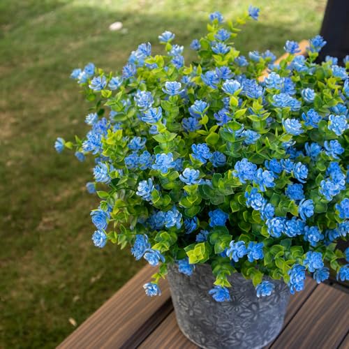 Artificial Flowers for Outdoors, 12 Bundles UV Resistant Artificial Outdoor Flowers, Not-Fading Plastic Fake Flowers for Outdoor Planters for Home Garden Porch Yard Decor, Blue - color: Blue