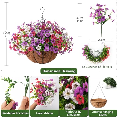 Homsunny Artificial Faux Hanging Flowers Plants with Basket for Outdoor Spring Decoration, Fake Silk Daisy Outside Indoor UV Resistant Look Real Yard Patio Front Porch Garden Balcony Home Decor(Mix4) - color: Pink White Purple