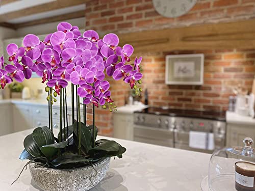 DILATATA Blooming Phalaenopsis Orchid 31.5" Tall Real Touch Artificial Orchid with 9 Large Flowers Fake Orchids Artificial Flowers for Decoration Home Arrangement-Purple Orchids Flowers 2pcs - color: Purple #21