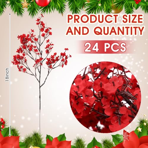 Lyrow 24 Pcs Red Babys Breath Artificial Flowers Decoration Fake Picks Stems Floral Arrangement Bushes Bulk for Home Indoor Table Decor(Red)