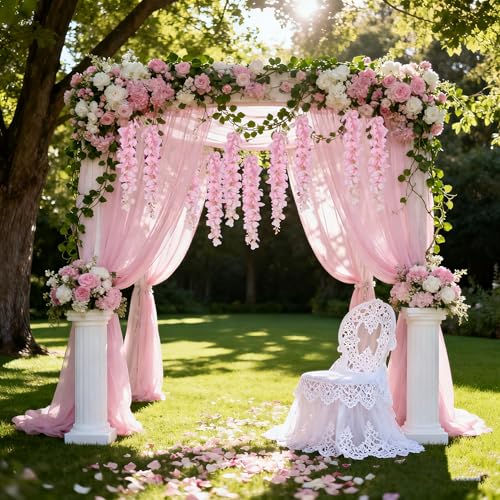 IPOPU 3.9FT Wisteria Artificial Flowers, 4PCS Wisteria Hanging Flowers, Silk Pink Flower with Long Stem for Tall Vase Filling Wedding Wall Backdrop Centerpieces Home Decoration (Pink) - color: Pink