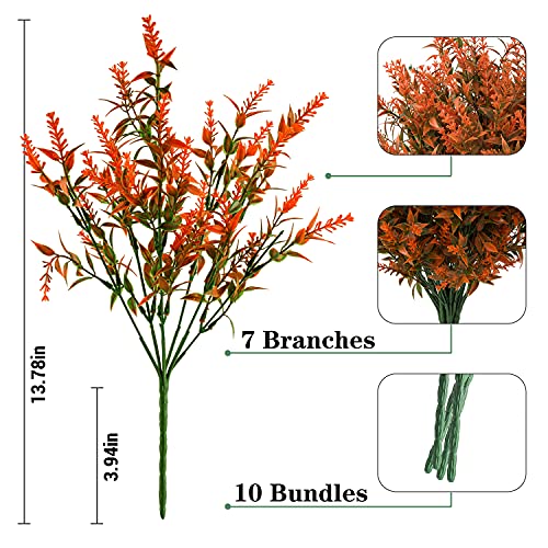 Outdoor Artificial Lavender Fake Flowers - 20 Bundles UV Resistant Outdoor Faux Plastic Flowers Plants Greenery Shrub for Indoor Outside Decoration(Orange Red) - color: Orange Red, size: 20 Bundles