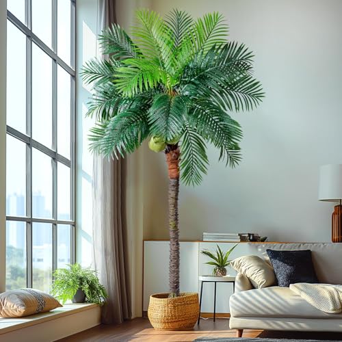 Erimda 30-Year Factory Faux Coconut Tree - 9.1FT Faux Palm Tree Realistic Thick Trunk & Heavy Duty Leaves, Hand-Carved Bark Texture, Indoor Tropical Decor for Living Room/Store, No Shiny Plastic Look - color: Palm Tree, size: 9.1FT