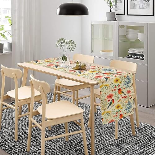 Spring Bird Floral Table Runner,Summer Birds Table Runner Burlap Table Decoration for Seasonal Home Kitchen Dining Dinner Indoor Holiday Farmhouse Decor 13x36 in - color: Bird_12, size: 13x36inch