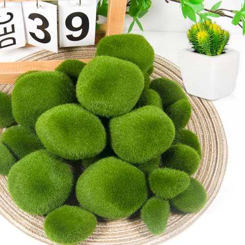 30 Pcs Artificial Moss Rocks Bulk, Green Moss Decor Fake Moss Balls for Crafts, Floral Arrangements, Indoor Plant, Photography Props,Garden Decoration - size: Small
