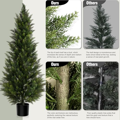 Outdoor Artificial Cedar Topiary Tree, Faux Evergreen Shrubs for Front Porch Decor, Lifelike Fake Bushes Plants for Home Living Room Front Door Decor (1, 5ft) - size: 5ft