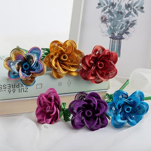 ZffXH Artificial Flowers Metal Bouquet Roses Flower,6Pcs Colorful Fake Rose,Aluminum Armature Crafted Waterproof,Office Hotel Table Decor,Mother's Day Valentine’s Day Girl's Birthday Party - color: Colorful