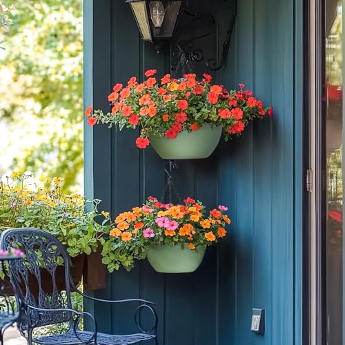 T4U 8 Inch Hanging Planter for Indoor Plants, 2 Pack Small Pots with Drainage Holes, Flower Basket Plant Holder for Home, Green - color: Green, size: 8 In