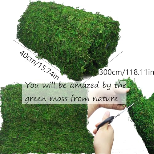 FAICOIA Moss Table Runner Green Moss Roll for Fairy Gardens Wedding Woodland Table Decor Dried Moss for Crafts 16" x 118" Preserved Moss Mat Moss Carpet for Green Moss Grass Wall 40 x 300cm - color: green