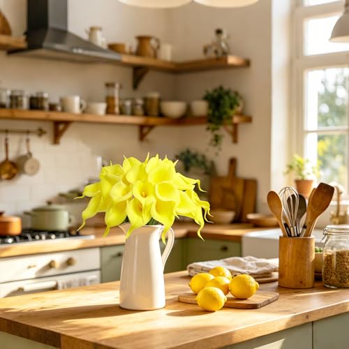 Artificial Calla Lily 12Pcs Yellow Real Touch Faux Flowers for Wedding Bouquet, Bride Bridal Shower, Spring Home Kitchen Table Decor, Fake Lilies for Centerpieces, Party Decorations - color: Yellow