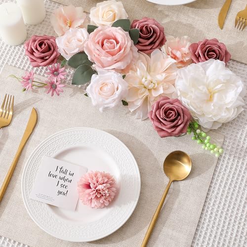 Kisflower Flowers Artificial Combo Cake Flowers Decorations Fake for DIY Wedding Bridal Bouquet Centerpieces Arrangements (Blush Pink) - color: Blush Pink