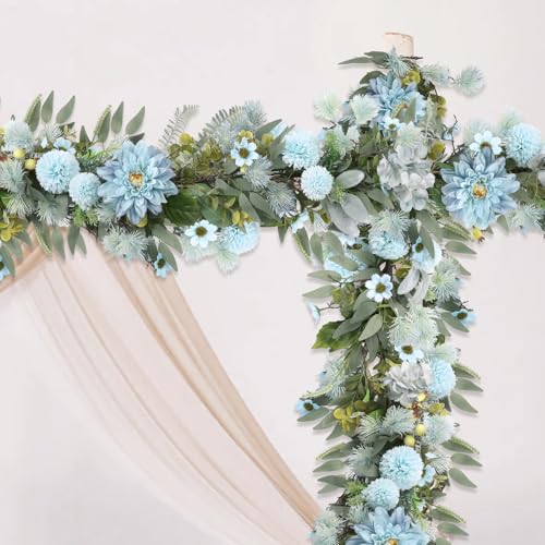 Spring Garland 6FT Hydrangea Flower Garland Faux Greenery Leaf Vine Garlands for Decoration for Spring Indoor Outdoor Garden Farmhouse Porch Wall Wedding Room Home Decor (Blue) - color: Blue