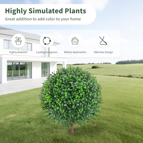25" Artificial Boxwood Topiary Ball Tree with Ground Plugs [Set of 2] UV Protected Artificial Shrubs, Fake Evergreen Artificial Plants for Indoor and Outdoor Porch Garden - color: H-green