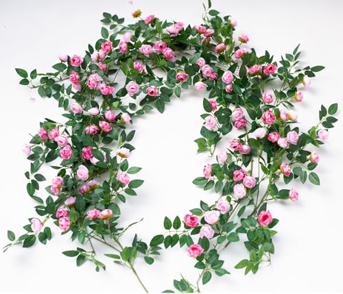 4PCS x 6FT Bendable Rose Vine Hanging Flower Garland Wildflower Floral Garland for Wall Decor Trellis Fence Home Room Decoration (Pink, 4pcs) - color: Pink, size: 4pcs