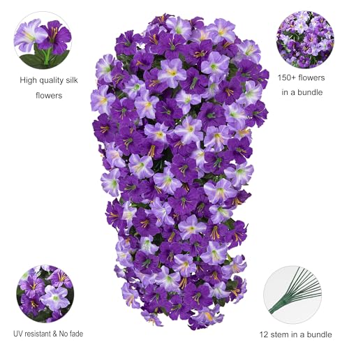 Ivydale Artificial Hanging Flowers for Outdoors, Faux Morning Glory 2Pcs UV & Fading Resistant Silk Flower for Porch Patio Balcony Planter Yard (Purple) - color: Purple