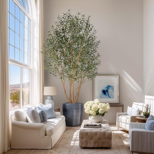 Nafresh Majestic Faux Olive Tree 9ft – Artificial Olive Tree Indoor & Outdoor with Lifelike Leaves & Textured Branches for Living Room, Office, Entryway,Patio - size: 9ft