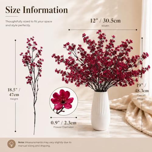 Mandy's 6 Bundles Artificial Burgundy Baby’s Breath Flowers | 18.5 Inch Silk Gypsophila European Style Modern Home Decor Centerpiece Neutral Wedding Flower Arrangements - color: Burgundy