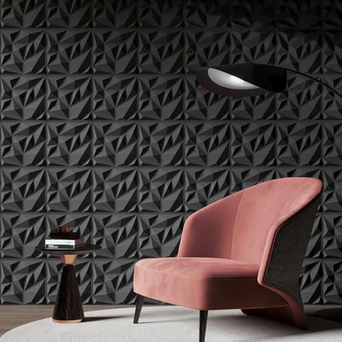 Art3d Decorative 3D Wall Panels, PVC Interior Wall Décor, Black - color: Black, size: 11.8"x11.8"