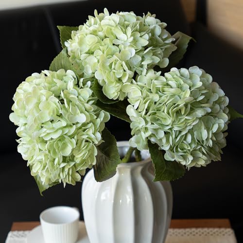 DUYONE 22" Real Soft Touch Hydrangea Artificial Flowers Realistic,Large Long Stem Fake Flowers Full Latex Faux,Wedding Bouquet,Party Home Decor,Garden Office Room Table Centerpieces Light Green 3Pcs - color: Light Green, size: 3Pcs