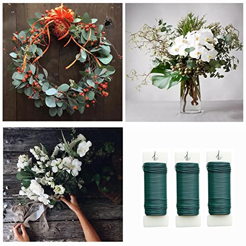 3 Rolls 22 Gauge Green Paddle Wire Flexible Floral Wire for Flower Arrangement, Wreath, Garland - color: Green