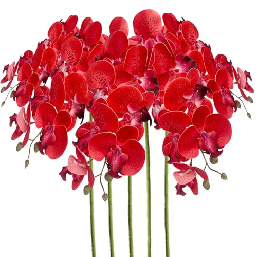 Artificial Phalaenopsis 5 Pcs Artificial Flowers Artificial Orchid Flowers Stem Fake Plants for Décor (Red Spot) - color: Red Spot