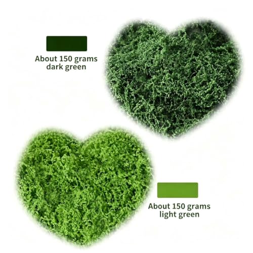 Dual-Color Fake Moss for Plants Indoor, 10.6oz Realistic Artificial Moss for Crafts, Terrariums, Fairy Gardens & DIY Home Decor, Moss for Potted Plants, Glass Jars (Light & Dark Green) - size: 300