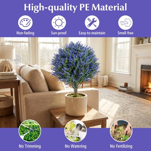 Goplus Set of 2 Artificial Lavender Topiary Ball Trees, 24” Faux Shrub Bushes with Ground Spikes, Sun-Proof Indoor Outdoor Fake Evergreen Plants for Porch, Garden, Yard, Home Decoration - color: Lavender