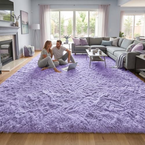 DweIke Fluffy Lavender Purple Rugs for Bedroom Living Room, 3x5 Feet Soft Plush Shaggy Light Lilac Purple Girls Boys Kids Rug, Non-Slip and Machine Washable Carpet for Dorm Nursery Classroom Decor - color: Purple, size: 3 Ft X 5 Ft