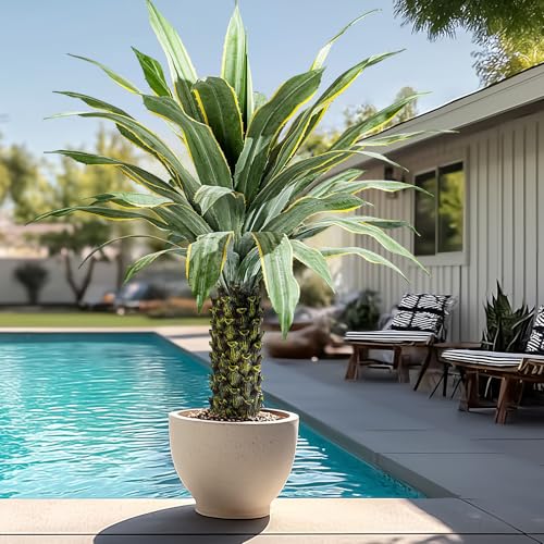 Artificial Agave Plant Potted Plants for Indoor Outdoor Fake Agave Tree in Pot Realistic Faux Tree with 42 Leaves for Home Living Room Office Garden Front Porch Patio Decor (61inch-1 Pc Potted Yellow) - size: 61inch-1 Pc Potted Yellow