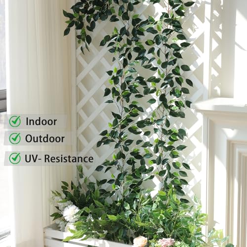 Mizii 2 Strands Artificial Vines Ficus Garland 78" Fake Vine with Silk Green Leaves Faux Hanging Plants Greenery Decorations for Bedroom Table Centerpieces Wall Party Wedding Room Decor (Ficus) - color: Ficus