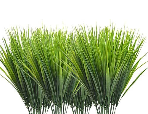 CATTREE Artificial Shrubs Bushes, Plastic Wheat Grass Green Leaves Fake Plants for Indoor Outdoor Home Garden Verandah Kitchen Office Wedding Arrangements Christmas Decoration 8 Pack - color: Wheat Grass-8 Pcs