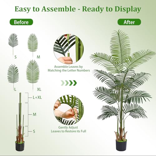 Yastouay 6 FT Artificial Plants Indoor, Tall Plant Palm Tree with Weighted Planter, Tropical Fake Tree with Realistic Leaves & Trunks for Home Office Living Room Bedroom Indoor Outdoor Decor - color: Light Green, size: 6 Ft