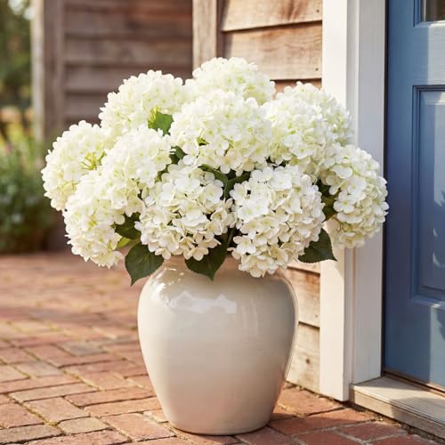 Hotop Hydrangea Artificial Flower Bush for Outdoor 19.6inch Large Silk Hydrangea 5 Heads Realistic UV Resistant Fake Flower for Porch Bouquet Window Box Wedding Indoor(2 Pcs,White) - color: White